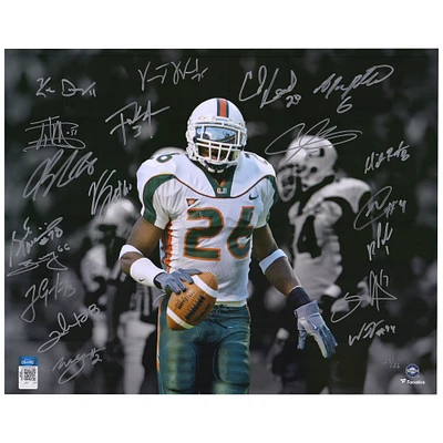 Limited Edition of 26: 2001 Miami Hurricanes Autographed Sean Taylor Spotlight Photograph with 20 Signatures including Ed Reed, Andre Johnson & Frank Gore