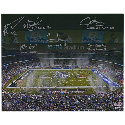 Limited Edition of 56: Los Angeles Rams Autographed Super Bowl LVI Champions Photo with Six Signatures including Matthew Stafford, Aaron Donald & Cooper Kupp with Multiple Inscriptions