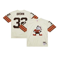 Men's Mitchell & Ness Jim Brown Cream Cleveland Browns Chainstitch Legacy Jersey