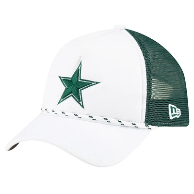 Men's New Era White/Green Dallas Cowboys Court Sport Foam Front A-Frame 9FORTY Adjustable Trucker Hat