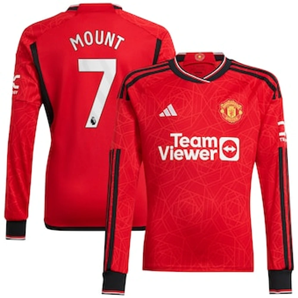 Men's adidas Mason Mount Red Manchester United 2023/24 Home Replica Long Sleeve Player Jersey