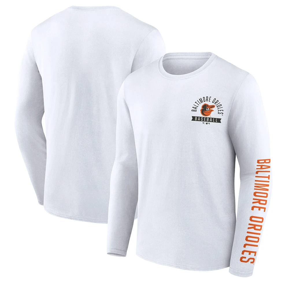 Men's Fanatics White Baltimore Orioles Press Box Long Sleeve T-Shirt