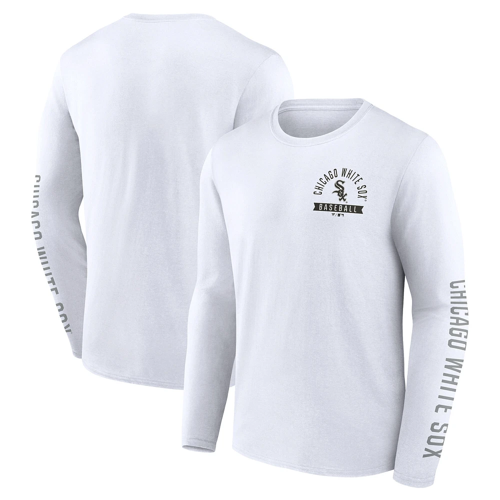 Men's Fanatics White Chicago Sox Press Box Long Sleeve T-Shirt