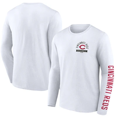 Men's Fanatics  White Cincinnati Reds Press Box Long Sleeve T-Shirt