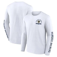 Men's Fanatics White Milwaukee Brewers Press Box Long Sleeve T-Shirt