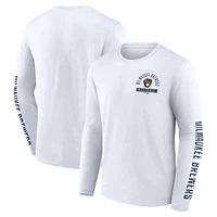 Men's Fanatics White Milwaukee Brewers Press Box Long Sleeve T-Shirt