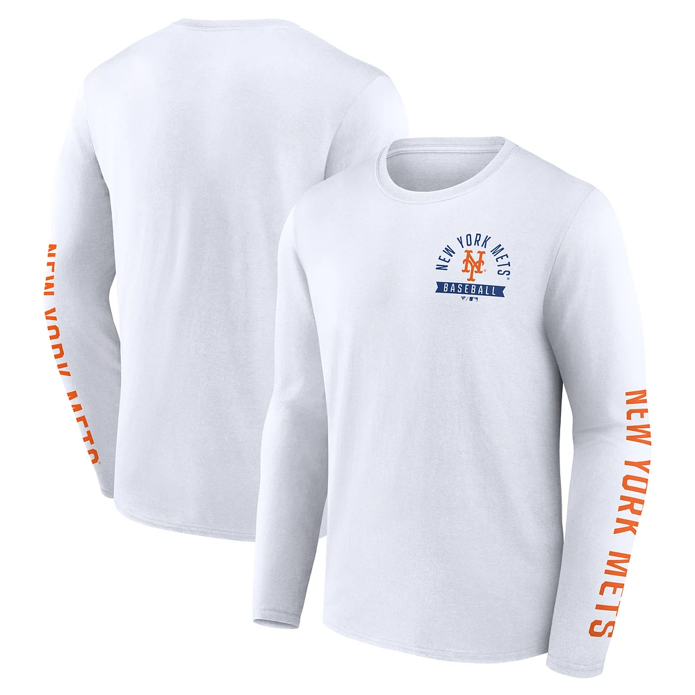 Men's Fanatics White New York Mets Press Box Long Sleeve T-Shirt