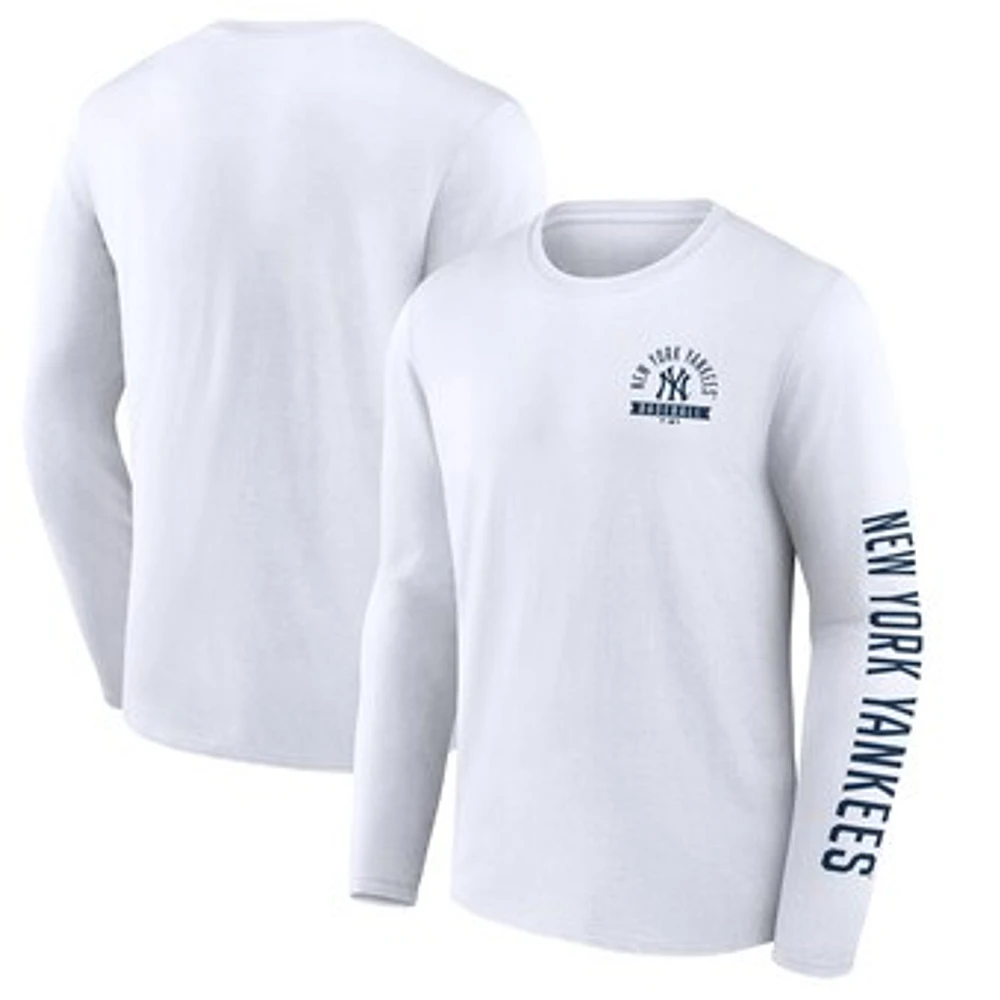 Men's Fanatics  White New York Yankees Press Box Long Sleeve T-Shirt