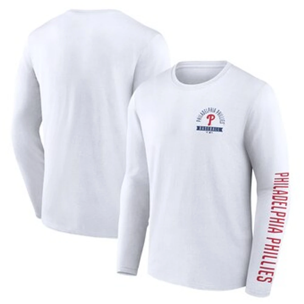 Men's Fanatics  White Philadelphia Phillies Press Box Long Sleeve T-Shirt