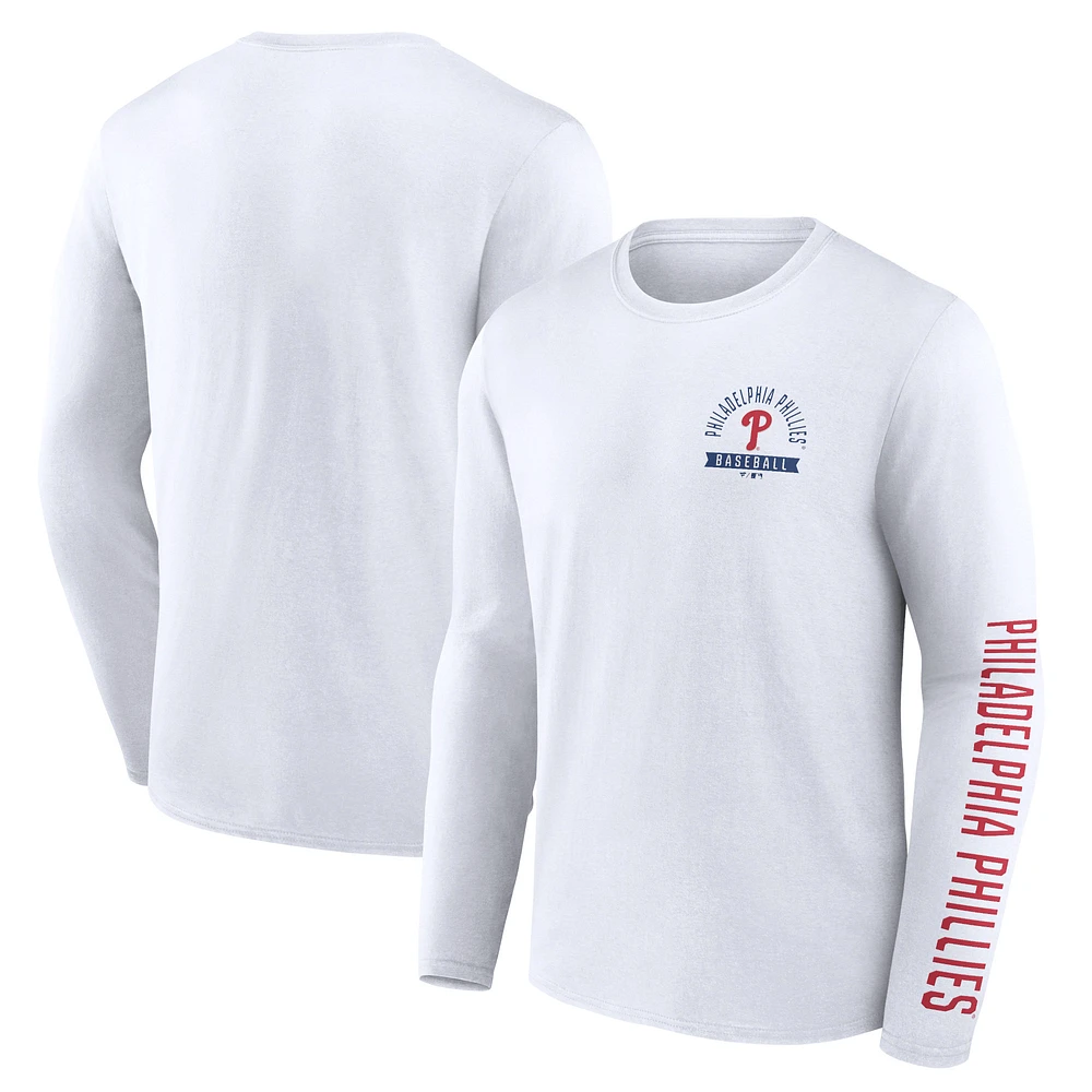 Men's Fanatics  White Philadelphia Phillies Press Box Long Sleeve T-Shirt