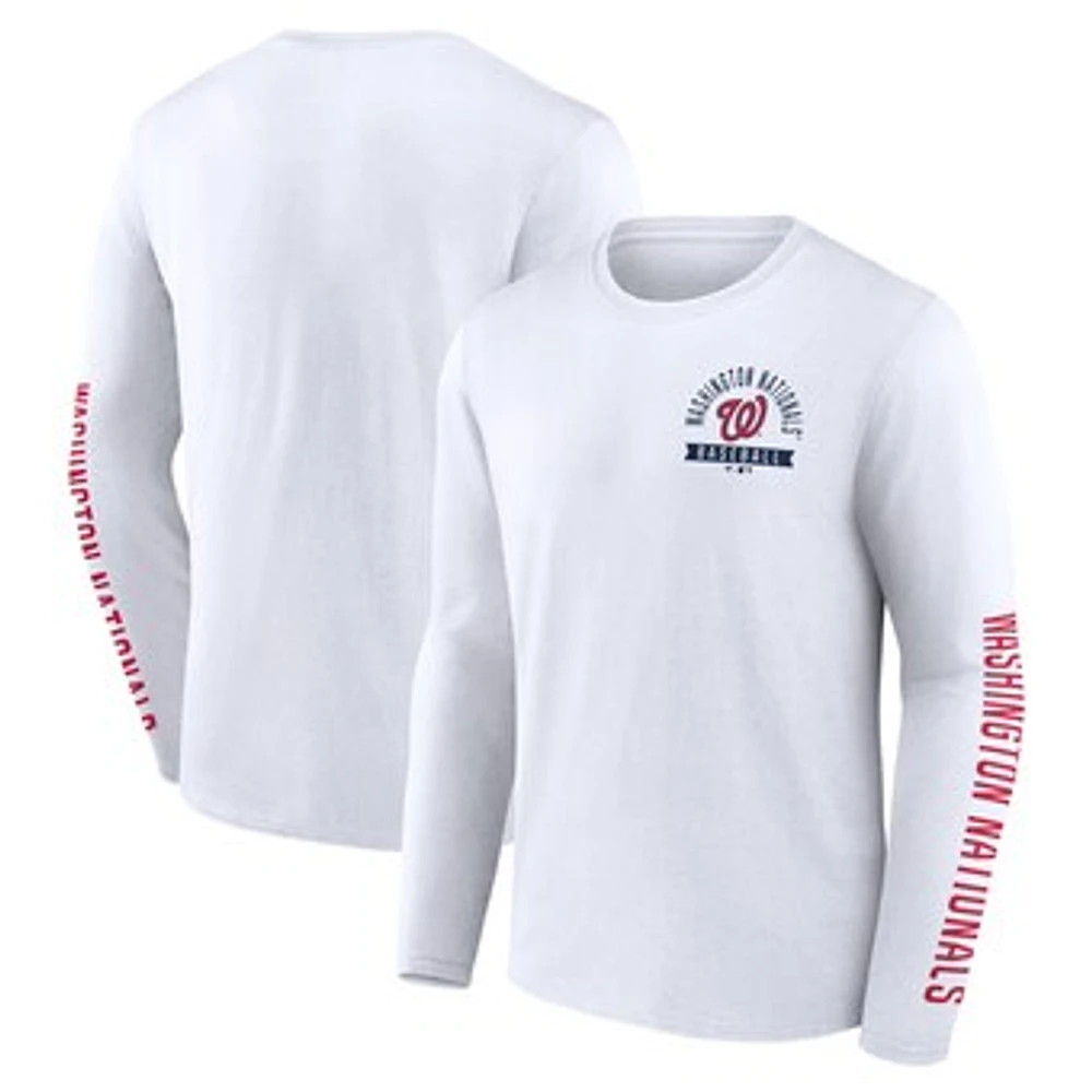 Men's Fanatics White Washington Nationals Press Box Long Sleeve T-Shirt