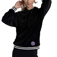 Women's Lusso Black New York Knicks Nellie Oversized Velour Pullover Hoodie