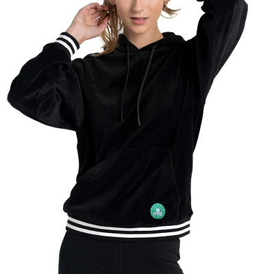 Women's Lusso Black Boston Celtics Nellie Oversized Velour Pullover Hoodie