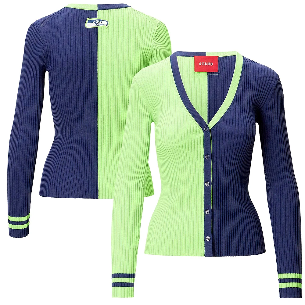 Women's STAUD Neon Green/Navy Seattle Seahawks Cargo Sweater