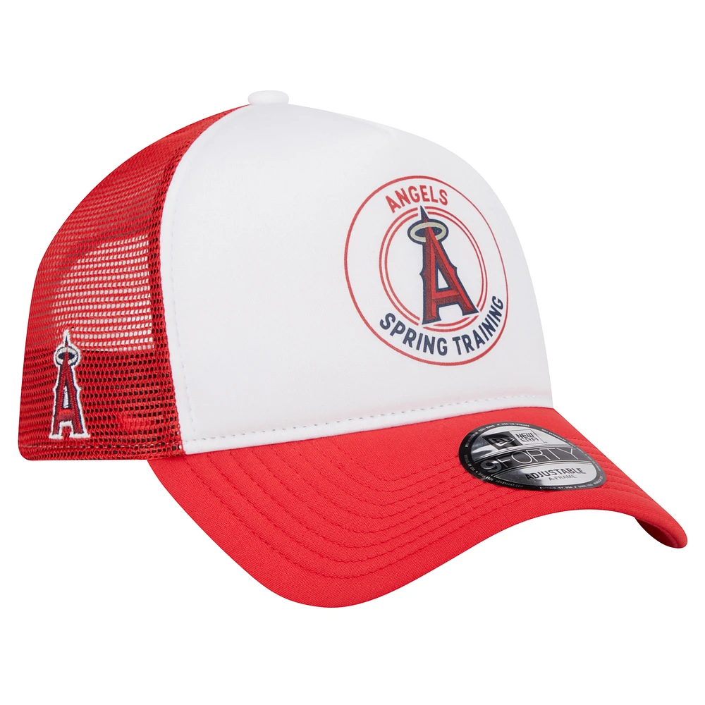 Men's New Era White/Red Los Angeles Angels Spring Training Circle Foam A-Frame 9FORTY Trucker Adjustable Hat