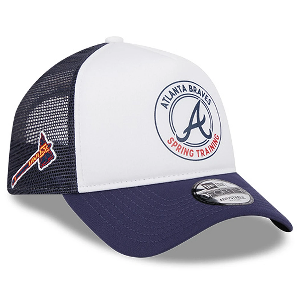 Men's New Era White/Navy Atlanta Braves Spring Training Circle Foam A-Frame 9FORTY Trucker Adjustable Hat