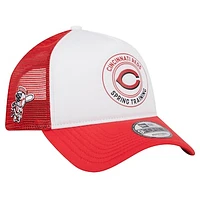 Men's New Era White/Red Cincinnati Reds Spring Training Circle Foam A-Frame 9FORTY Trucker Adjustable Hat