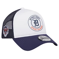 Men's New Era White/Navy Detroit Tigers Spring Training Circle Foam A-Frame 9FORTY Trucker Adjustable Hat