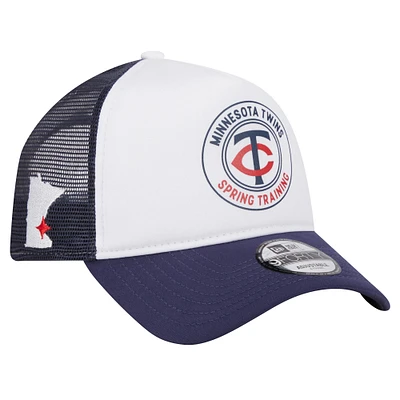 Men's New Era White/Navy Minnesota Twins Spring Training Circle Foam A-Frame 9FORTY Trucker Adjustable Hat