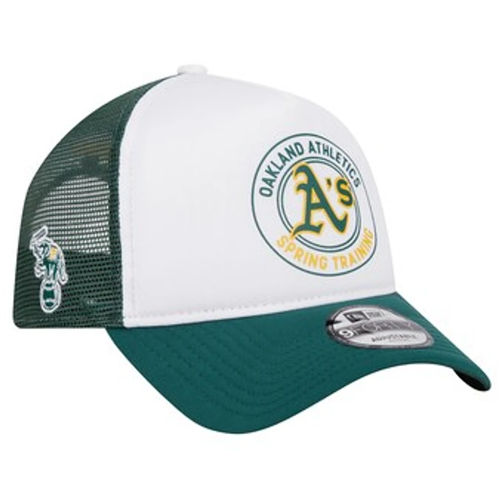 Men's New Era White/Green Oakland Athletics Spring Training Circle Foam A-Frame 9FORTY Trucker Adjustable Hat