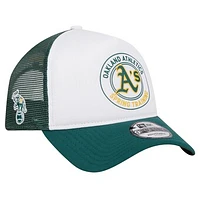 Men's New Era White/Green Oakland Athletics Spring Training Circle Foam A-Frame 9FORTY Trucker Adjustable Hat