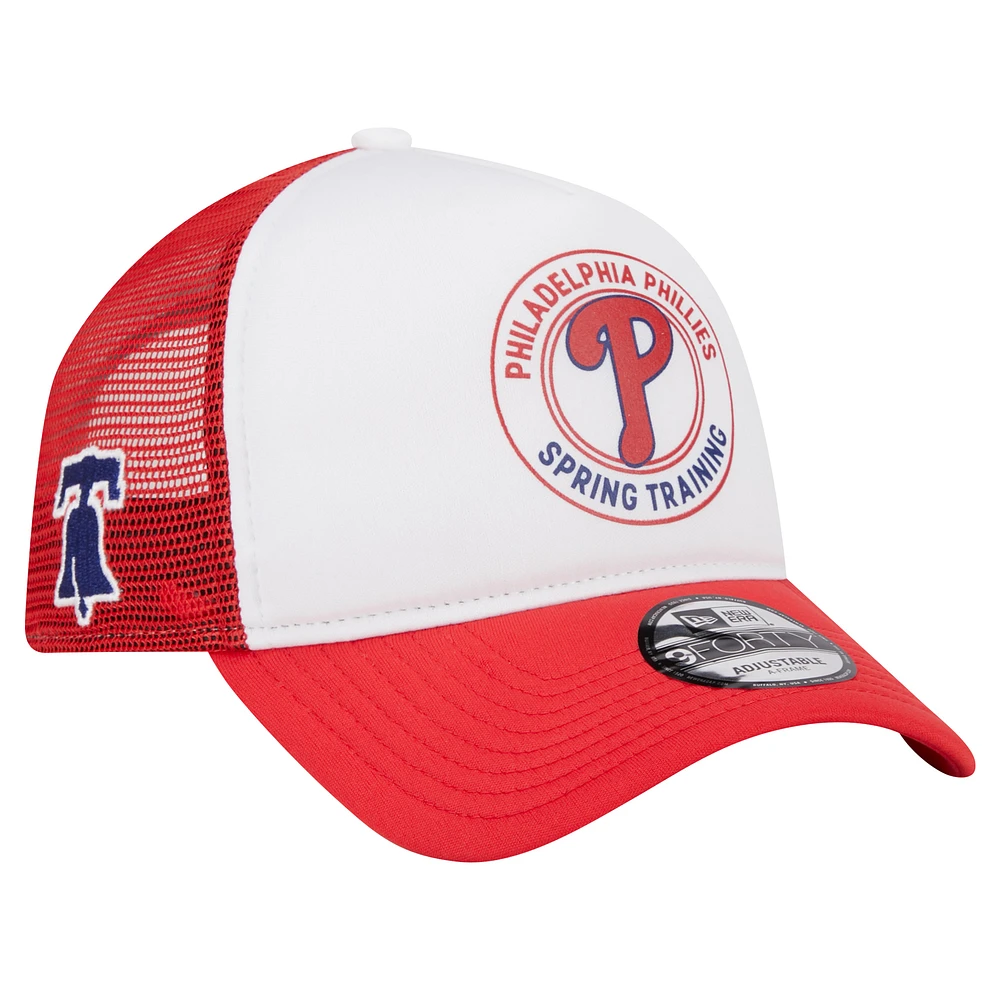 Men's New Era White/Red Philadelphia Phillies Spring Training Circle Foam A-Frame 9FORTY Trucker Adjustable Hat