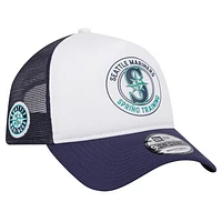 Men's New Era White/Navy Seattle Mariners Spring Training Circle Foam A-Frame 9FORTY Trucker Adjustable Hat