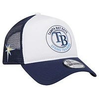 Men's New Era White/Navy Tampa Bay Rays Spring Training Circle Foam A-Frame 9FORTY Trucker Adjustable Hat