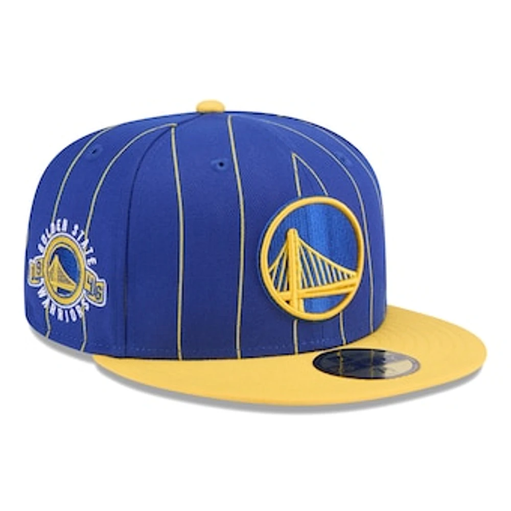 Men's New Era Royal/Gold Golden State Warriors Pinstripe Two-Tone 59FIFTY Fitted Hat