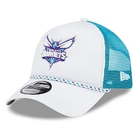 Men's New Era White/Teal Charlotte Hornets Court Sport Foam A-Frame 9FORTY Adjustable Trucker Hat