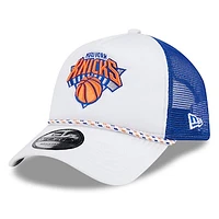 Men's New Era White/Blue New York Knicks Court Sport Foam A-Frame 9FORTY Adjustable Trucker Hat