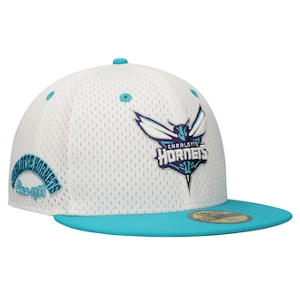 Men's New Era White/Teal Charlotte Hornets Throwback 2Tone 59FIFTY Fitted Hat