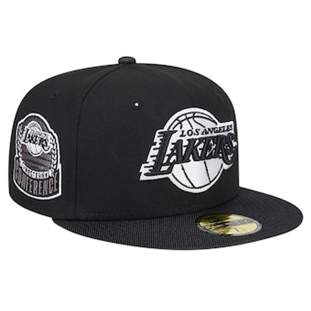 Men's New Era Black Los Angeles Lakers Active Satin Visor 59FIFTY Fitted Hat