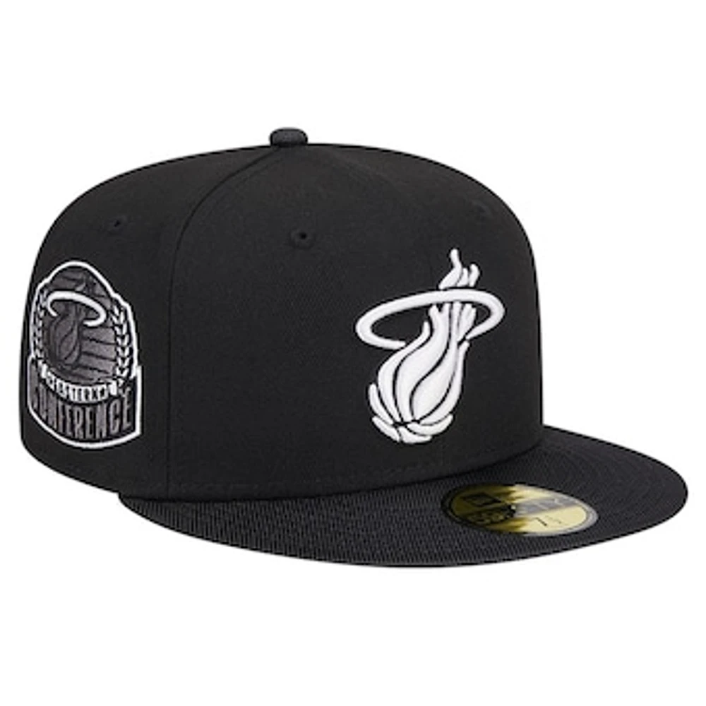 Men's New Era Black Miami Heat Active Satin Visor 59FIFTY Fitted Hat