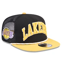 Men's New Era Black/Gold Los Angeles Lakers Throwback Team Arch Golfer Snapback Hat