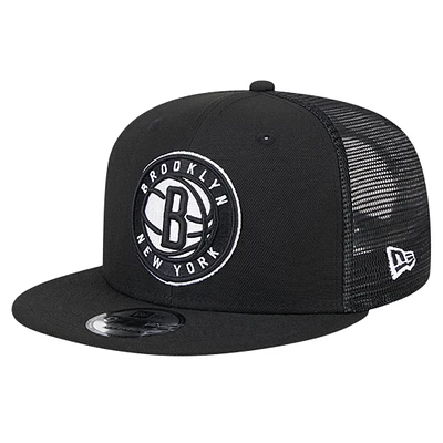 Men's New Era Black Brooklyn Nets Meshback 9FIFTY Snapback Hat