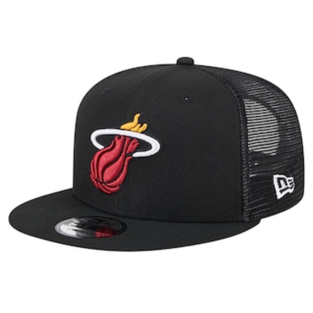 Men's New Era Black Miami Heat Evergreen Meshback 9FIFTY Snapback Hat