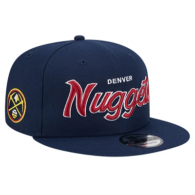 Men's New Era Navy Denver Nuggets Evergreen Script Side Patch 9FIFTY Snapback Hat