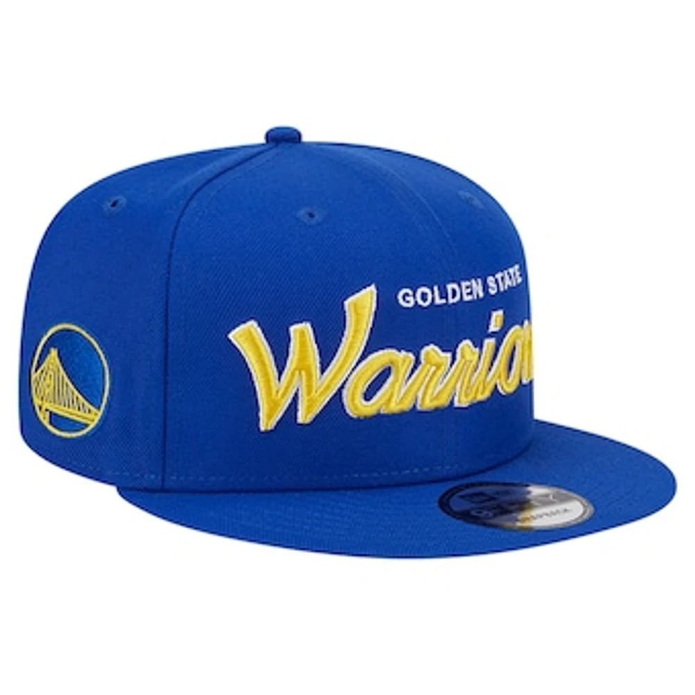 Men's New Era Royal Golden State Warriors Evergreen Script Side Patch 9FIFTY Snapback Hat