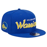 Men's New Era Royal Golden State Warriors Evergreen Script Side Patch 9FIFTY Snapback Hat