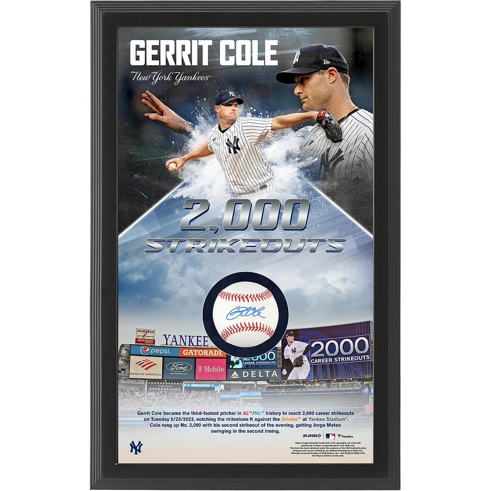 Gerrit Cole New York Yankees Autographed Framed Baseball with 2,000 Career Strikeouts Shadowbox Collage