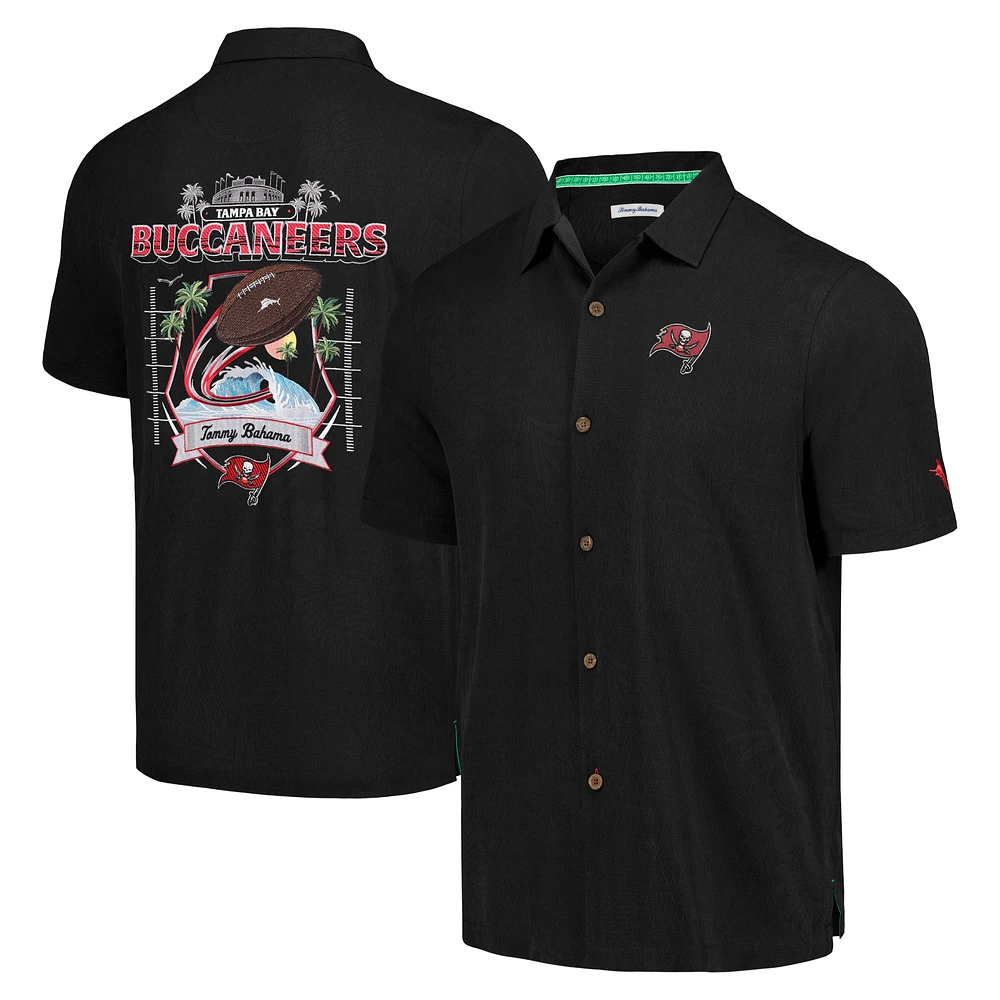 Men's Tommy Bahama Black Tampa Bay Buccaneers Tidal Kickoff Camp Button-Up Shirt