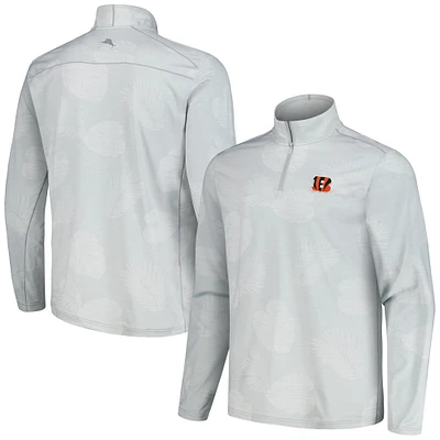 Men's Tommy Bahama Gray Cincinnati Bengals Delray Frond IslandZone Half-Zip Sweatshirt