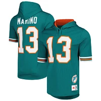 Men's Mitchell & Ness Dan Marino Aqua Miami Dolphins Retired Player Name Number Mesh Hoodie T-Shirt