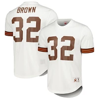 Men's Mitchell & Ness Jim Brown White Cleveland Browns Retired Player Name Number Mesh Top