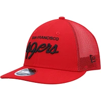 Men's New Era Scarlet San Francisco 49ers Black Excellence Collection Wordmark Trucker Low Profile 9FIFTY Snapback Hat