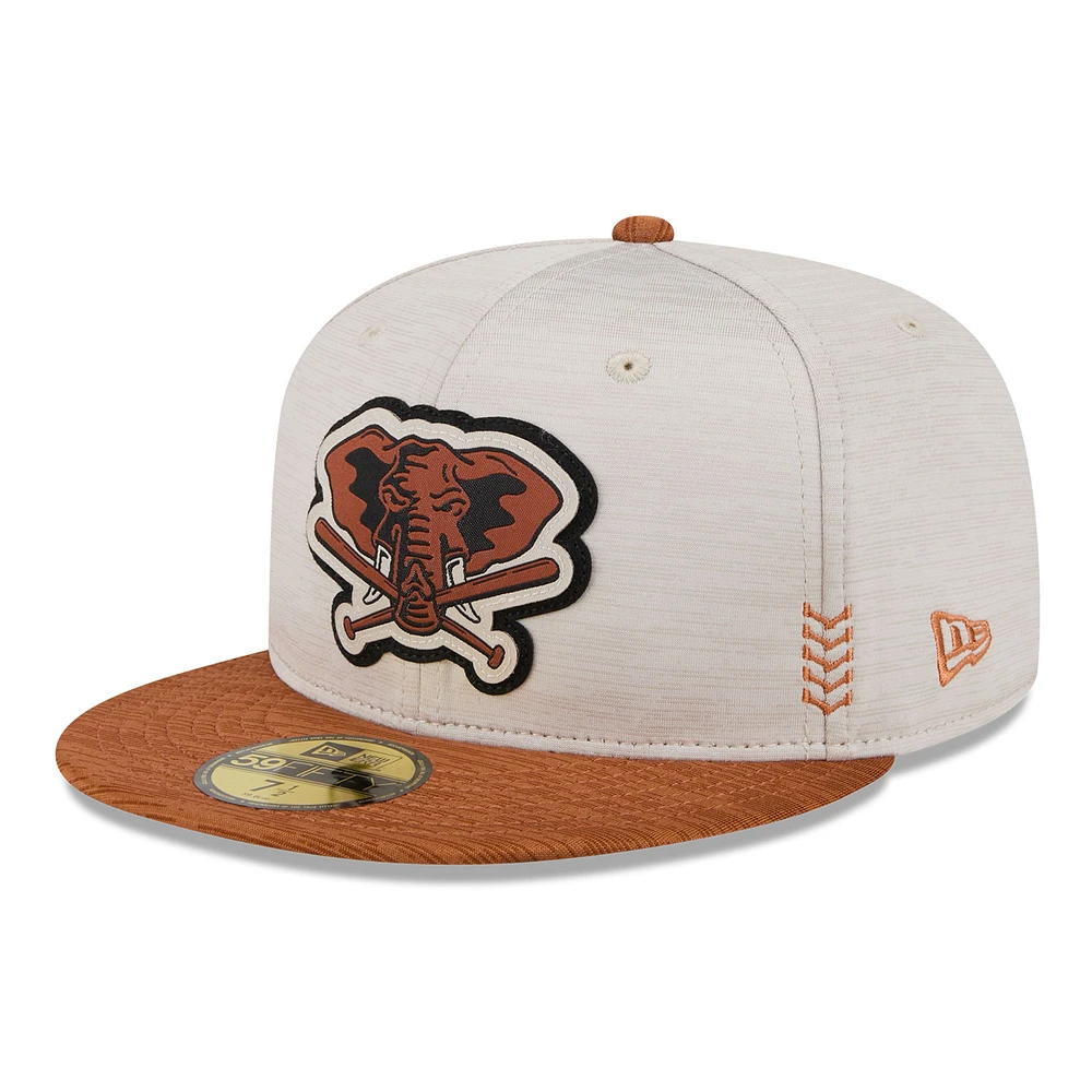 Men's New Era Stone/Brown Athletics 2024 Clubhouse 59FIFTY Fitted Hat