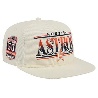 Men's New Era Cream Houston Astros Throwback Bar Golfer Corduroy Snapback Hat