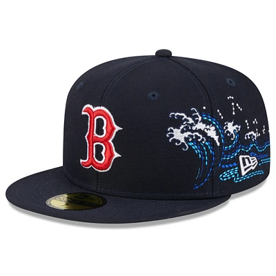 Men's New Era Navy Boston Red Sox Tonal Wave 59FIFTY Fitted Hat