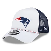 Men's New Era White/Navy New England Patriots Court Sport Foam Front A-Frame 9FORTY Adjustable Trucker Hat